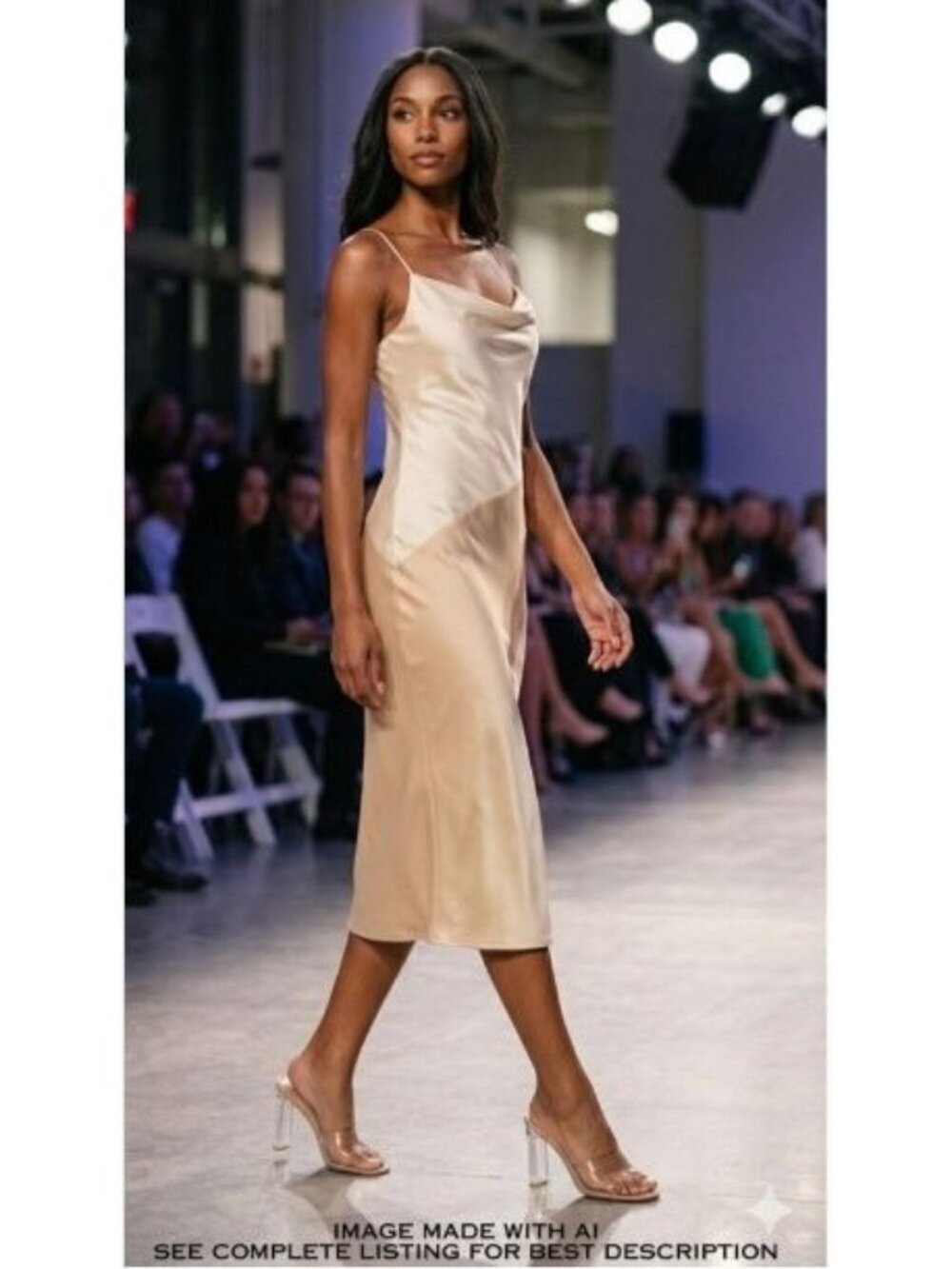 NWT Meshki Satin Cowl Neck Color Block Dress XL Midi Bias Minimalist Neutral
